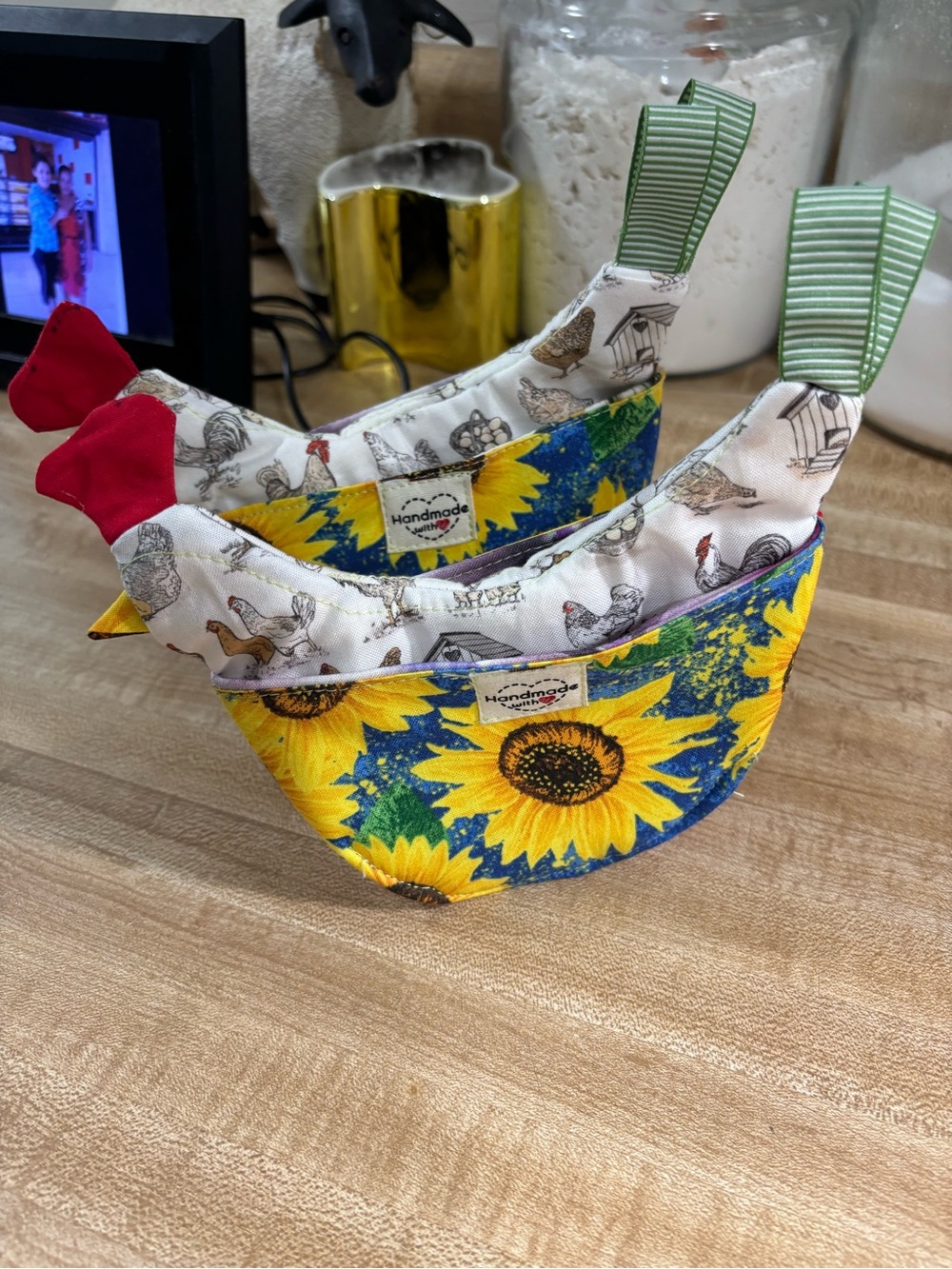 Handmade chicken pot holders mittens